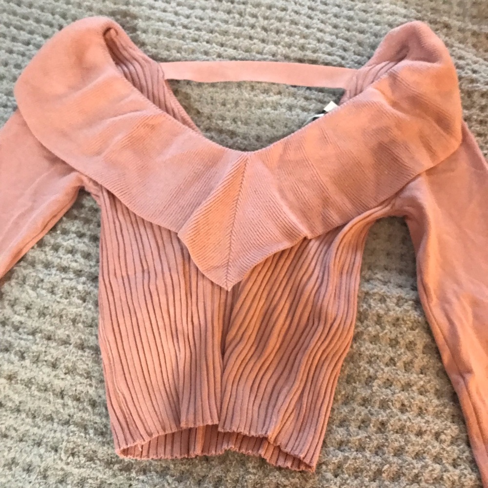 Pink Off-Shoulder Ribbed Crop Top